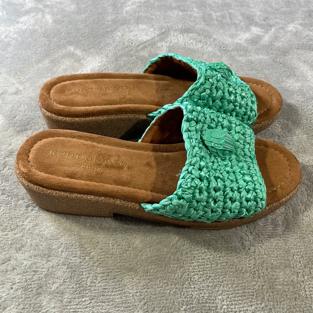 Kurt Geiger Woven Slide Sandals Womens 40 US 9 Green Platform Casual Summer